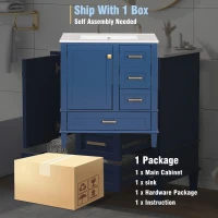 Free-Standing Bathroom Vanity with Ceramic Sink Combo, Modern Cabinet with Solid Wood Frame, 30'' L x 18.5'' W x 34'' H, Blue(m-8)
