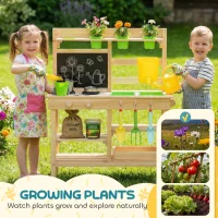 Qaba Kids Mud Kitchen, Outdoor Wooden Play Kitchen with Kitchenware & Garden Tools, Pretend Play Outdoor Toys, Natural(m-5)