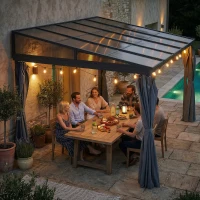 Outsunny 10' x 13' Outdoor Hardtop Pergola Gazebo with Polycarbonate Roof, UV Protection Sun Shelter with Curtains for Garden, Patio and Outdoor Events(m-8)