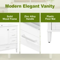 Solid Bathroom Vanity with Single Sink & Built-In Door Shelves, Free-Standing Cabinet with Partitioned Drawer, 30'' L x 18.5'' W x 34'' H, Black(m-8)