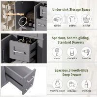 Free-Standing Bathroom Vanity with Ceramic Undermount/Drop-In Sink, Modern Storage Cabinet for Small Condos, 30'' L x 18'' W x 34'' H, Grey(m-6)