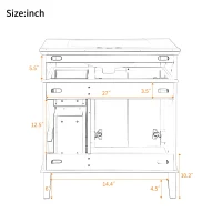 Free-Standing Bathroom Vanity with Ceramic Undermount/Drop-In Sink, Modern Storage Cabinet for Small Condos, 30'' L x 18'' W x 34'' H, Grey(m-4)