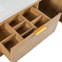 Double Sink Bathroom Vanity with Integrated SMC Top, Wall-Mounted Floating Cabinet for 2 People, 59.5'' L x 20'' W x 25.5'' H, Wood(m-12)