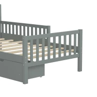 Twin Wood Platform Bed with 8 Slats & 2 Large Under-Bed Drawers, Solid Bed Frame for Children’s Rooms, 77.5'' L x 42'' W x 34.5'' H, Grey(m-7)