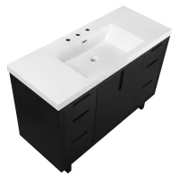 Stylish Bathroom Vanity with 2 Doors & 6 Hidden Soft-Close Drawers, Elegant Vanity Cabinet with SMC Resin Sink, 47'' L x 19.5'' W x 34'' H, Black(m-15)