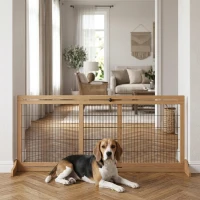 PawHut 71" W x 27" H Extra Wide Freestanding Pet Gate with Adjustable Length Dog, Cat, Barrier for House, Doorway, Hallway, Natural(m-2)