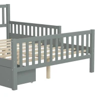 Full Size Wood Platform Bed with 2 Under-Bed Storage Drawers, Solid Bed Frame with Guardrails on Both Sides, 77.5'' L x 57.5'' W x 34.5'' H, Grey(m-7)