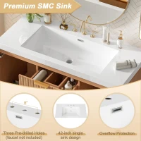 Single Sink Bathroom Vanity with SMC Integrated Sink, Wall-Mounted Floating Cabinet for Contemporary Homes, 42'' L x 19.5'' W x 23.5'' H, Wood(m-9)