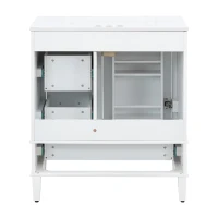 Solid Bathroom Vanity with Single Sink & Built-In Door Shelves, Free-Standing Cabinet with Partitioned Drawer, 30'' L x 18.5'' W x 34'' H, Black(m-14)