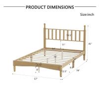 Full Size Wood Platform Bed with Gourd-Shaped Headboard, Solid Bed Frame for Eclectic Bedrooms, 79'' L x 57'' W x 45'' H, Natural(m-3)