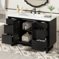 Stylish Bathroom Vanity with 2 Doors & 6 Hidden Soft-Close Drawers, Elegant Vanity Cabinet with SMC Resin Sink, 47'' L x 19.5'' W x 34'' H, Black(m-10)