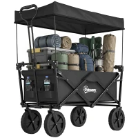 Outsunny Steel Frame Folding Garden Cart, Collapsible Wagon Cart with Removable Canopy, Telescopic Handle and Carrying Bag(m-11)