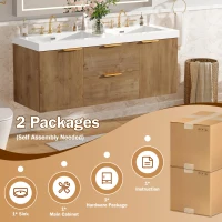 Double Sink Bathroom Vanity with Integrated SMC Top, Wall-Mounted Floating Cabinet for 2 People, 59.5'' L x 20'' W x 25.5'' H, Wood(m-10)
