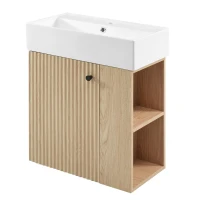 Modern Wall-Mounted Bathroom Vanity with Ceramic Basin, Space-Saving Floating Cabinet for Compact Bathrooms, 21.5'' L x 12'' W x 26.5'' H, Wood(m-13)