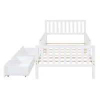 Twin Wood Platform Bed with 2 Under-Bed Storage Drawers, Solid Bed Frame for Children or Restless Sleepers, 77.5'' L x 42'' W x 34.5'' H, White(m-10)