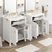 Modern Bathroom Vanity with 4 Doors, 2 Drawers and Adjustable Shelf, Freestanding Cabinet with Ceramic Sink, 48.5'' L x 18.5'' W x 34'' H, White(m-1)