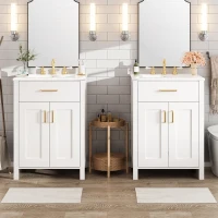 Modern Bathroom Vanity with 4 Doors, 2 Drawers and Adjustable Shelf, Freestanding Cabinet with Ceramic Sink, 48.5'' L x 18.5'' W x 34'' H, White(m-10)