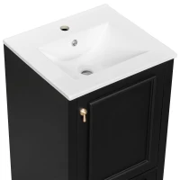 Stylish Bathroom Vanity with Ceramic Sink, Soft-Close Door & Drawer, Space-Saving Cabinet for Compact Washroom, 20'' L x 18.5'' W x 34'' H, Black(m-11)
