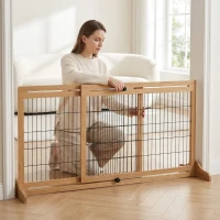 PawHut 71" W x 27" H Extra Wide Freestanding Pet Gate with Adjustable Length Dog, Cat, Barrier for House, Doorway, Hallway, Natural(m-10)