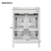 Modern Bathroom Vanity with 4 Doors, 2 Drawers and Adjustable Shelf, Freestanding Cabinet with Ceramic Sink, 48.5'' L x 18.5'' W x 34'' H, White(m-5)