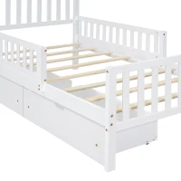 Twin Wood Platform Bed with 2 Under-Bed Storage Drawers, Solid Bed Frame for Children or Restless Sleepers, 77.5'' L x 42'' W x 34.5'' H, White(m-6)