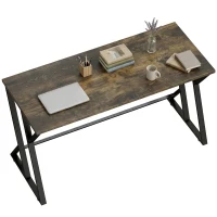 HOMCOM 55 Inch Computer Desk, Industrial Writing Desk with Z-Shaped Metal Leg, Study Table for Home Office, Rustic Brown(m-11)