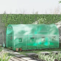 Outsunny 13' x 6.4' x 6.5' Walk-in Tunnel Greenhouse, Hoop House with Zipped Roll-Up Door and 8 Mesh Windows, Galvanised Steel Frame, Outdoor Greenhouse, Green(m-8)