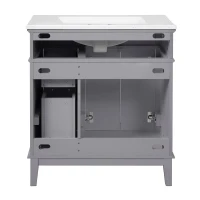 Free-Standing Bathroom Vanity with Ceramic Undermount/Drop-In Sink, Modern Storage Cabinet for Small Condos, 30'' L x 18'' W x 34'' H, Grey(m-14)