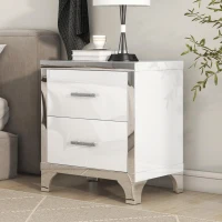 Elegant High-Gloss Nightstand with Metal Handles and Legs, Mirrored Bedside Table for Bedrooms or Apartments, 22.5'' L x 15.5'' W x 23.5'' H, White(m-1)
