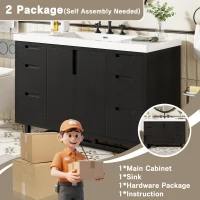 Stylish Bathroom Vanity with 2 Doors & 6 Hidden Soft-Close Drawers, Elegant Vanity Cabinet with SMC Resin Sink, 47'' L x 19.5'' W x 34'' H, Black(m-9)