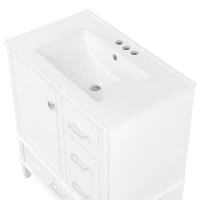Solid Bathroom Vanity with Single Sink & Built-In Door Shelves, Free-Standing Cabinet with Partitioned Drawer, 30'' L x 18.5'' W x 34'' H, Black(m-10)