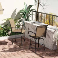 Outsunny Outdoor Bar Stools Set of 2, 360° Swivel Bar Height Chairs, 26.8" x 29.5" x 48.4", Tan(m-8)