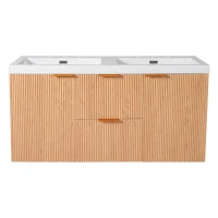 Double Sink Bathroom Vanity with Soft-Close Doors, Wall-Mounted Floating Cabinet with Divided Drawers, 47'' L x 19.5'' W x 23.5'' H, Wood(m-2)