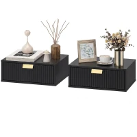 HOMCOM Modern Floating Nightstands Set of 2, Wall Mounted Bedside Tables with Wave Drawer Black(m-2)
