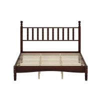Queen Size Wooden Platform Bed with Gourd-Shaped Headboard, Retro-Inspired Bed Frame for Eclectic Décor, 84.5'' L x 63.5'' W x 45'' H, Walnut(m-2)