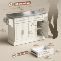 HOMCOM Rolling Kitchen Island with Storage and Stainless Steel Top, Kitchen Trolley with Drawers, Cabinets, Towel Rack, Cream(m-3)