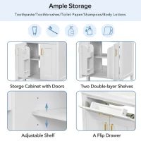 Modern Bathroom Vanity with 4 Doors, 2 Drawers and Adjustable Shelf, Freestanding Cabinet with Ceramic Sink, 48.5'' L x 18.5'' W x 34'' H, White(m-7)