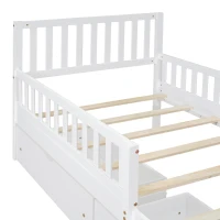 Twin Wood Platform Bed with 2 Under-Bed Storage Drawers, Solid Bed Frame for Children or Restless Sleepers, 77.5'' L x 42'' W x 34.5'' H, White(m-5)