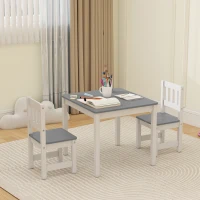 Qaba Kids Table and Chairs Set, Toddler Table and 2 Chair Set for Activity, Art, Craft, Reading, Learning, Grey(m-8)