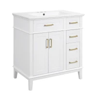 Solid Bathroom Vanity with Ceramic Undermount/Drop-In Sink, Modern Storage Cabinet for Compact Washrooms, 30'' L x 18'' W x 34'' H, White(m-15)