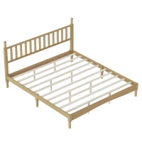 King Size Wood Platform Bed with Gourd-Shaped Headboard, Sturdy Bed Frame for Classic or Eclectic Décor, 84.5'' L x 79'' W x 45'' H, Natural(m-7)