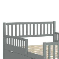 Full Size Wood Platform Bed with 2 Under-Bed Storage Drawers, Solid Bed Frame with Guardrails on Both Sides, 77.5'' L x 57.5'' W x 34.5'' H, Grey(m-8)
