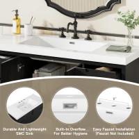 Stylish Bathroom Vanity with 2 Doors & 6 Hidden Soft-Close Drawers, Elegant Vanity Cabinet with SMC Resin Sink, 47'' L x 19.5'' W x 34'' H, Black(m-8)