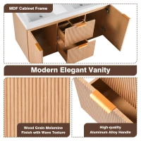 Double Sink Bathroom Vanity with Soft-Close Doors, Wall-Mounted Floating Cabinet with Divided Drawers, 47'' L x 19.5'' W x 23.5'' H, Wood(m-9)