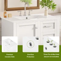 Solid Bathroom Vanity with Single Sink & Built-In Door Shelves, Free-Standing Cabinet with Partitioned Drawer, 30'' L x 18.5'' W x 34'' H, Black(m-6)