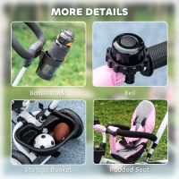 Qaba 6 in 1 Toddler Tricycle with Parent Push Handle, Canopy, Storage Baskets, Cupholder, Pink(m-10)