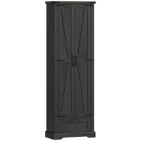 HOMCOM 71" Pantry Cabinet, Kitchen Storage Cabinet with Adjustable Shelves, Barn Doors and Drawer for Dining Room, Black(m-1)