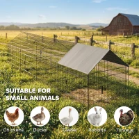 PawHut Metal Chicken Coop with UV-Resistant Cover for Hens, Rabbits, Ducks, Geese, 168.5" x 42.1" x 43.7", Grey(m-9)