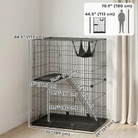 PawHut 2-Tier Cat Cage Indoor, Detachable Metal Wire Kennel with Hammock, Platform, Tray and Cushion for 1-2 Kittens(m-3)