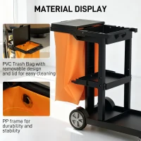 HOMCOM Commercial Janitorial Cart with 3 Tier Shelves, Cleaning Cart with Rubbish Bag and Mop Mount for Hotel Restaurant, Black(m-6)